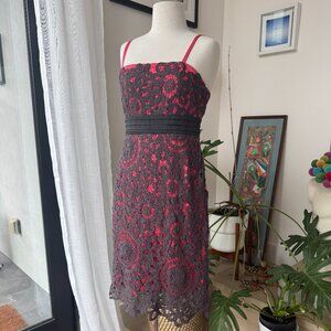 Anthropologie Floreat Gray Coral Red Sunrise &‎ Midnight Lace Dress  4